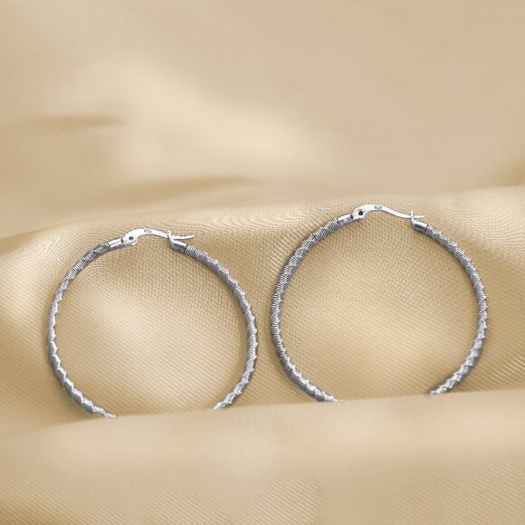 Delicate Coiled Sterling Silver Hoop Earrings, Stamped 925, Simple Hinged Hoops - Picture 1 of 6